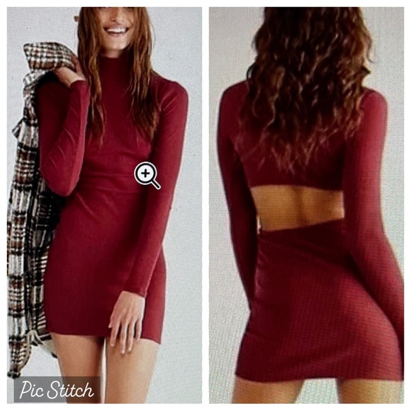 NEW Free People Beach womens large dress ribbed mock neck bodycon open back - Picture 1 of 8